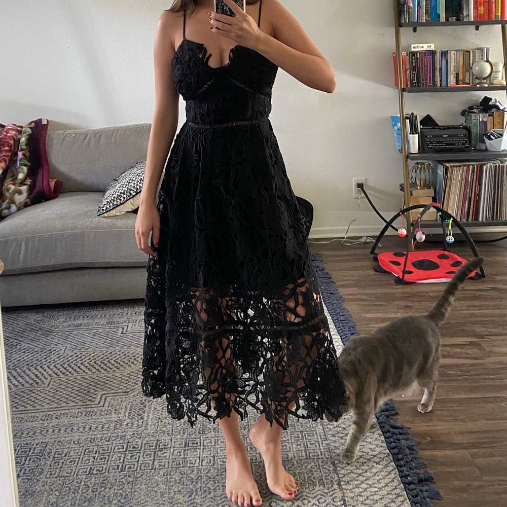 Free People Black Lace Midi Dress Size 0